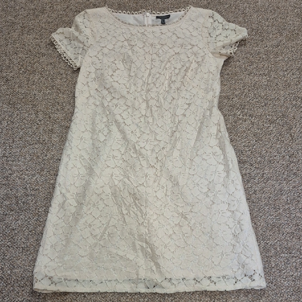 Adrianna Papell Elegant Cream Flower Pattern Lace Fully Lined Dress Size 6 EUC